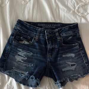 American Eagle Outfitters Women's Ripped Jean Shorts - Dark Blue